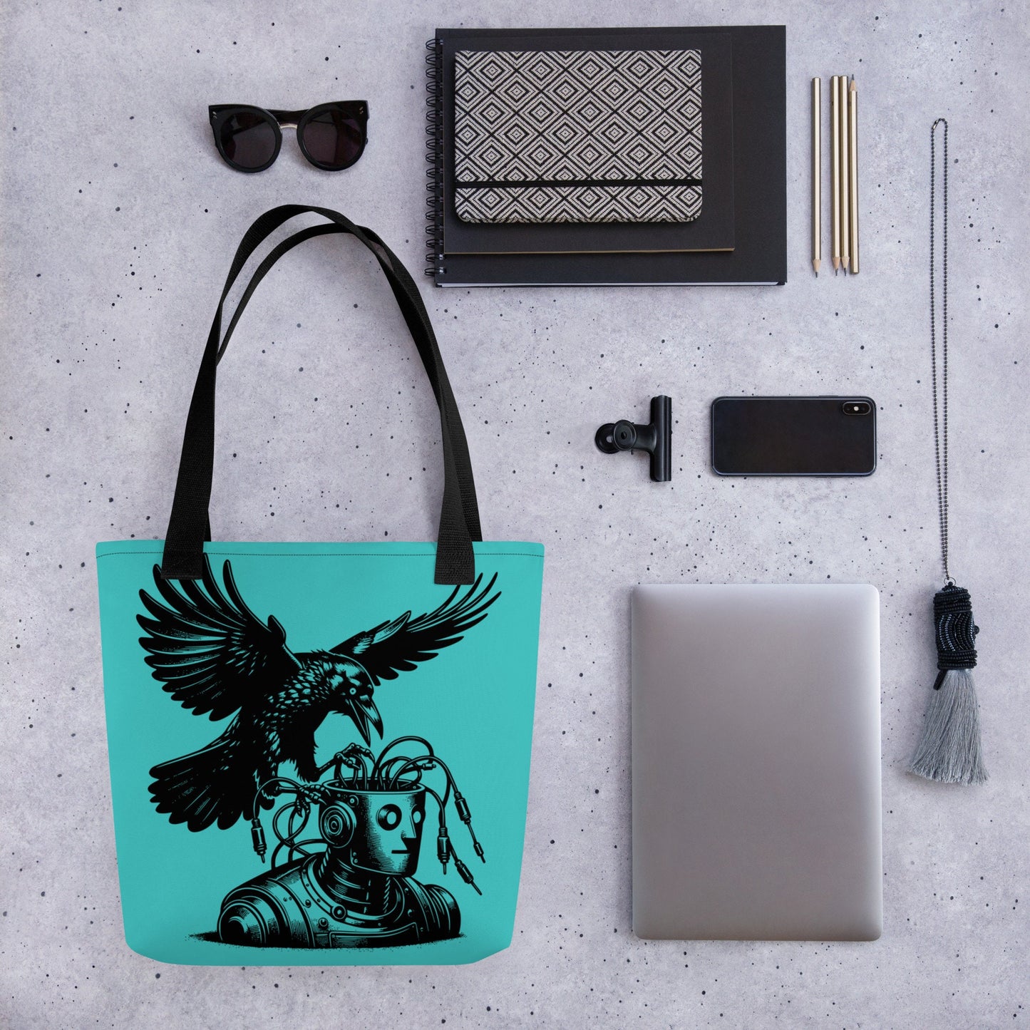 AQUA Pastel Goth Grunge Punk Raven Rewire Robot Tote Bag Animal vs Tech Gothic DreamSage Tote Bag