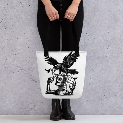 WHITE Pastel Goth Grunge Punk Ravens Against The Machine Robot Tote Bag Animal vs Tech Gothic DreamSage Tote Bag