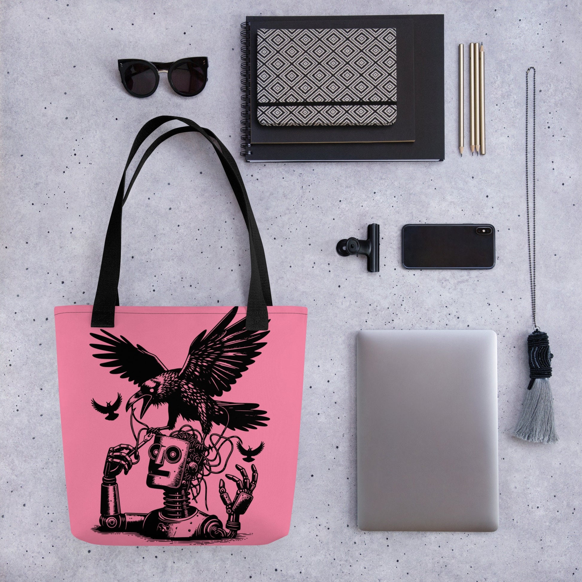 PINK Pastel Goth Grunge Punk Ravens Against The Machine Robot Tote Bag Animal vs Tech Gothic DreamSage Tote Bag