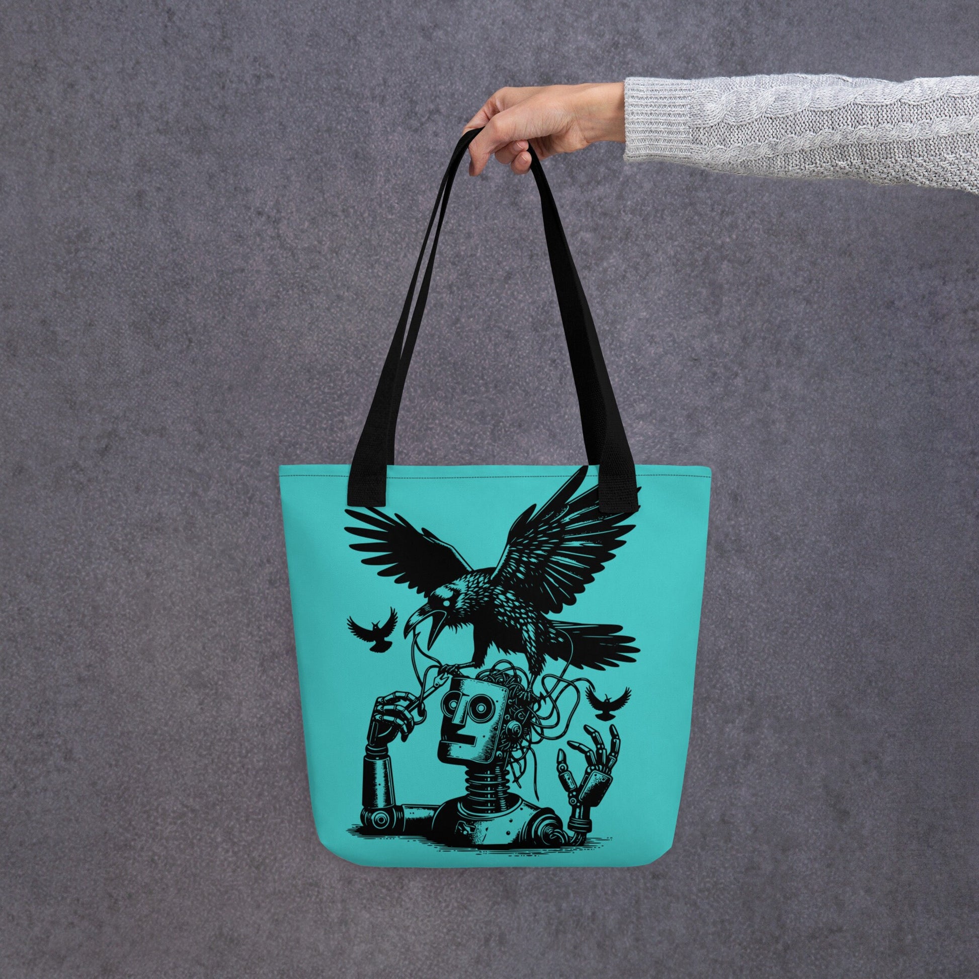 AQUA Pastel Goth Grunge Punk Ravens Against The Machine Robot Tote Bag Animal vs Tech Gothic DreamSage Tote Bag