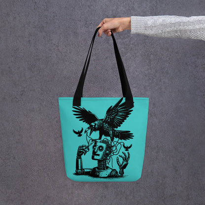 AQUA Pastel Goth Grunge Punk Ravens Against The Machine Robot Tote Bag Animal vs Tech Gothic DreamSage Tote Bag