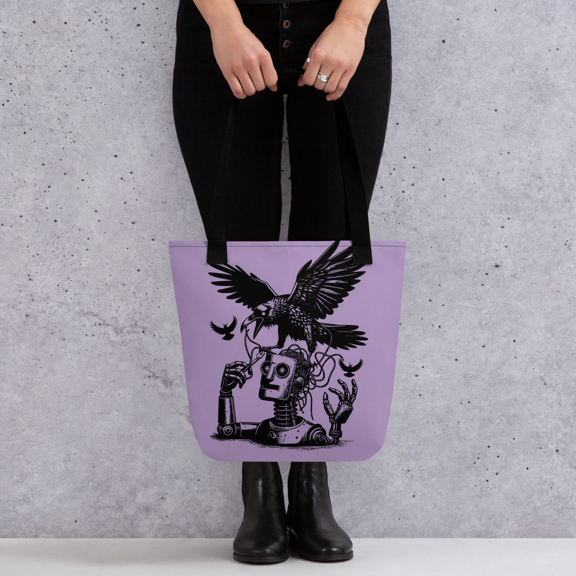 PURPLE Pastel Goth Grunge Punk Ravens Against The Machine Robot Tote Bag Animal vs Tech Gothic DreamSage Tote Bag