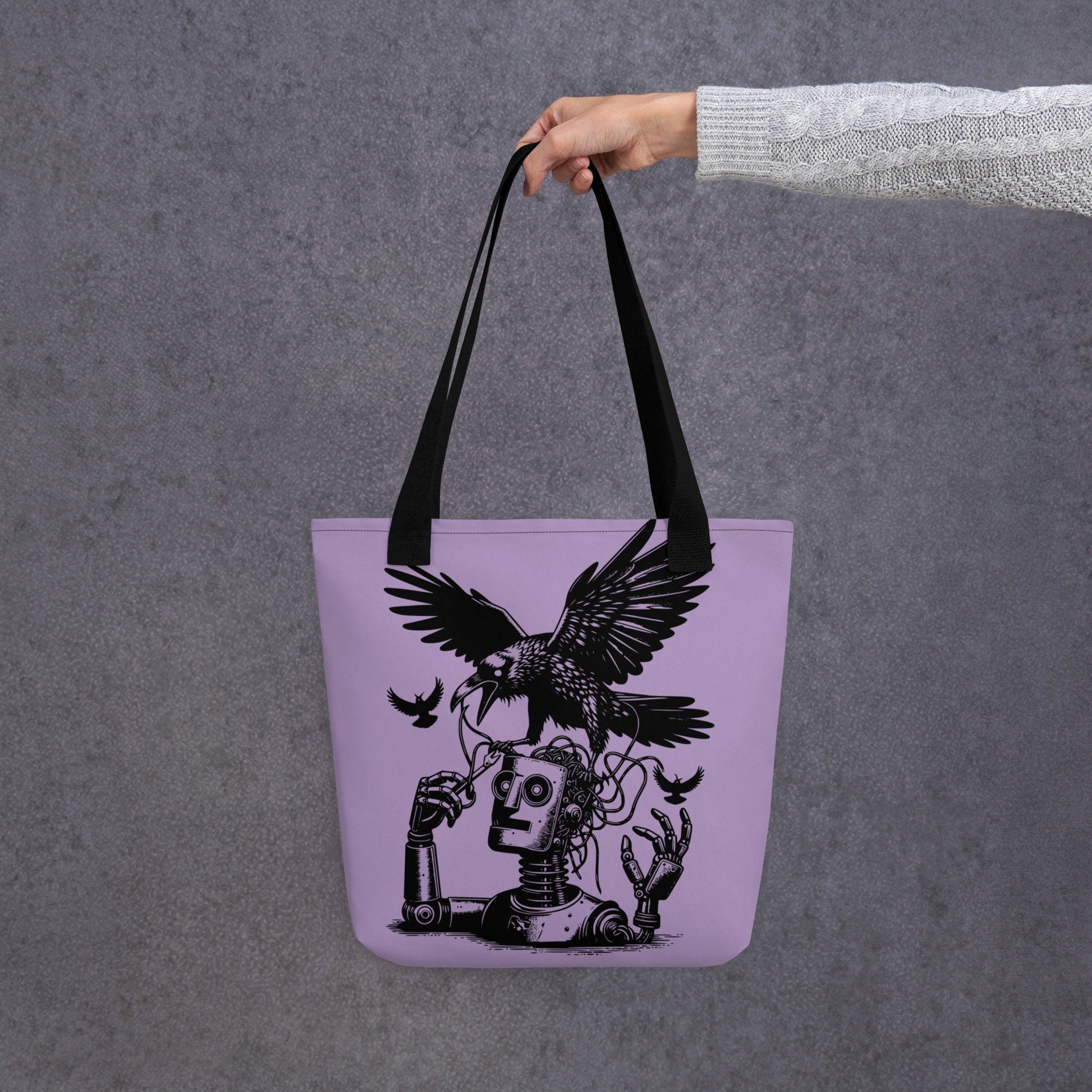 PURPLE Pastel Goth Grunge Punk Ravens Against The Machine Robot Tote Bag Animal vs Tech Gothic DreamSage Tote Bag