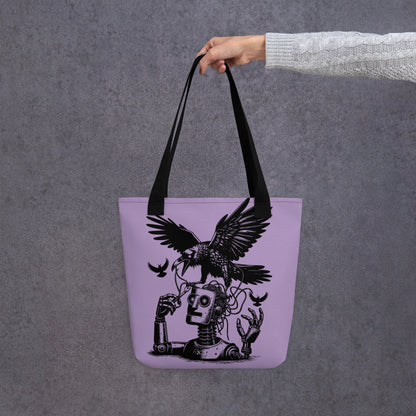 PURPLE Pastel Goth Grunge Punk Ravens Against The Machine Robot Tote Bag Animal vs Tech Gothic DreamSage Tote Bag