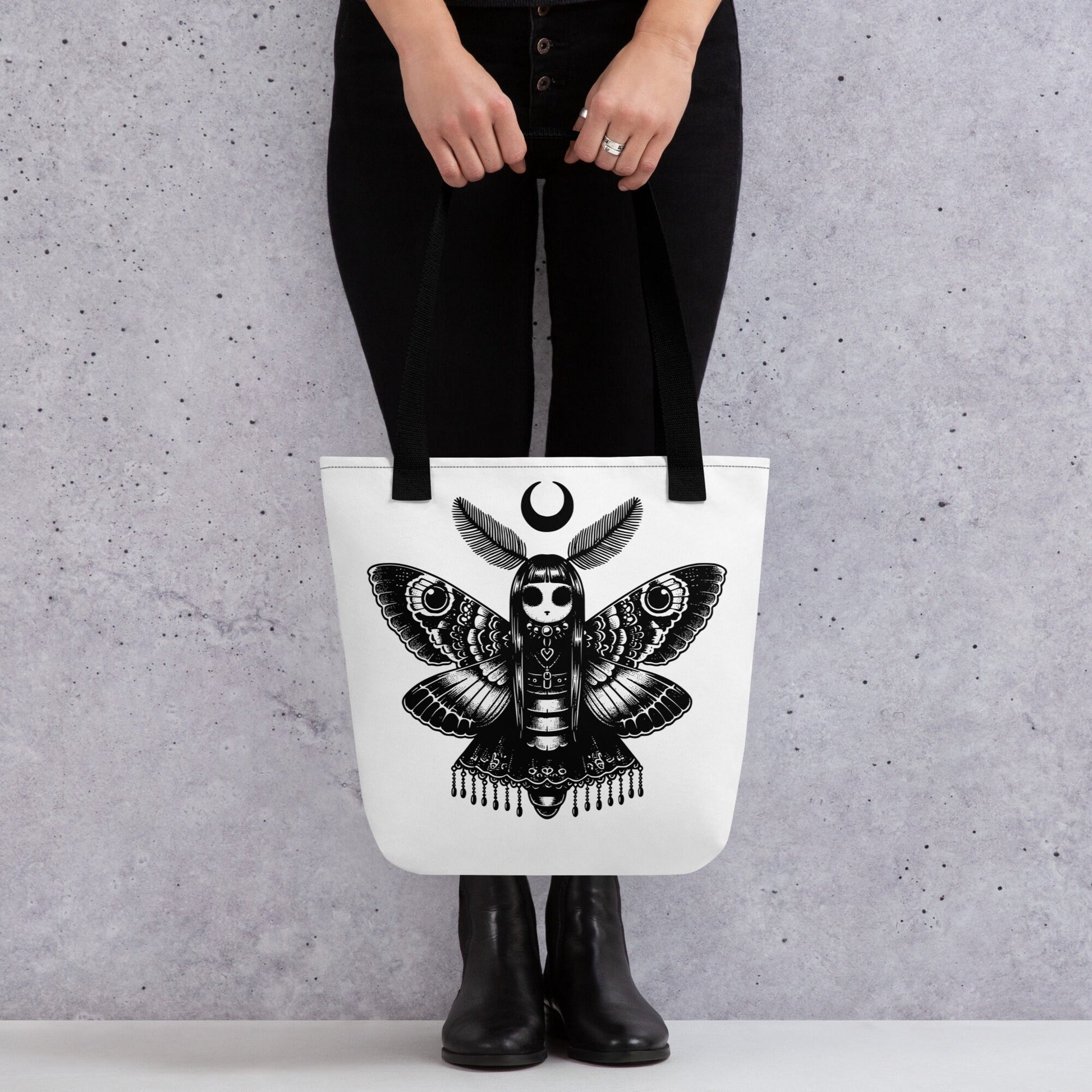 WHITE Gothic Grunge Pastel Goth Luna Moth Tote Bag, Dreamcore Ventcore Darkcore Weird Stuff Dark Aesthetic Tote Bag