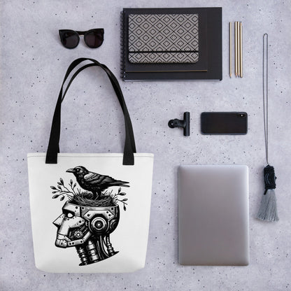 WHITE Gothic Pastel Goth Grunge Punk Raven Nest in Robot Tote Bag CoExist DreamSage Tote Bag