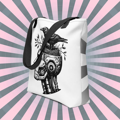 WHITE Gothic Pastel Goth Grunge Punk Raven Nest in Robot Tote Bag CoExist DreamSage Tote Bag