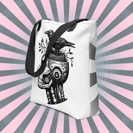 WHITE Gothic Pastel Goth Grunge Punk Raven Nest in Robot Tote Bag CoExist DreamSage Tote Bag