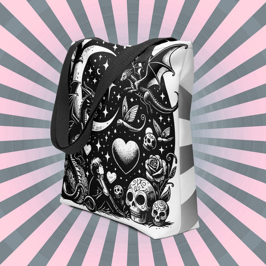 WHITE Gothic Grunge Pastel Goth Moon Gazer Tote Bag, Ventcore Darkcore Weird Stuff Dark Aesthetic Tote Bag
