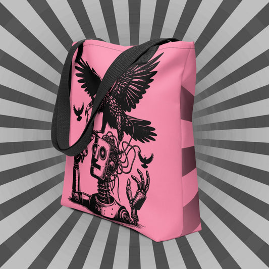 PINK Pastel Goth Grunge Punk Ravens Against The Machine Robot Tote Bag Animal vs Tech Gothic DreamSage Tote Bag