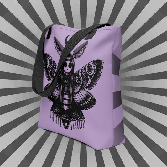 PURPLE Gothic Grunge Pastel Goth Luna Moth Tote Bag, Dreamcore Ventcore Darkcore Weird Stuff Dark Aesthetic Tote Bag