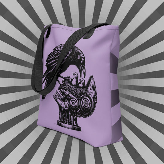Purple & Black Pastel Goth Grunge Punk Raven Nest Robot Tote Bag Animal vs Tech Gothic DreamSage Tote Bag