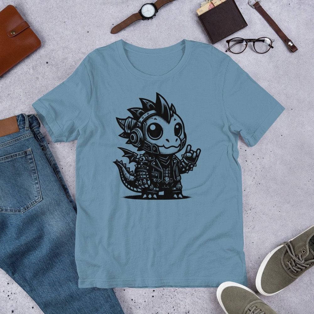 Cute Cyberpunk Cyborg Rock Out Dragon Gothic T-Shirt, Dreamcore Darkcore Weirdcore Mytghical Cryptid Shirt Weird Stuff Unique Gift