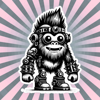 Cute Cyberpunk Cyborg Big Foot Gothic Vinyl Waterproof Sticker, Dreamcore Darkcore Weirdcore Sasquatch Cryptid Sticker Weird Stuff