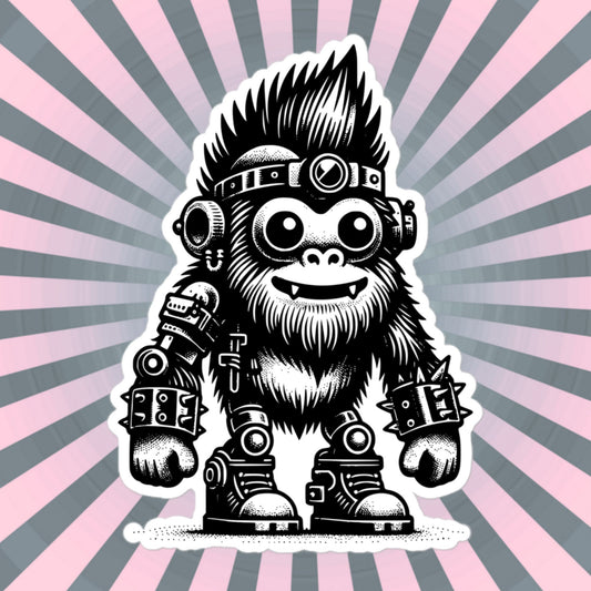 Cute Cyberpunk Cyborg Big Foot Gothic Vinyl Waterproof Sticker, Dreamcore Darkcore Weirdcore Sasquatch Cryptid Sticker Weird Stuff