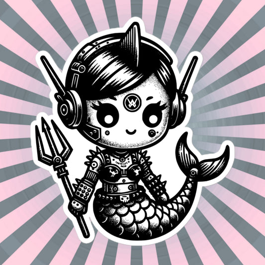 Cute Cyberpunk Cyborg Mermaid Gothic Vinyl Waterproof Sticker, Dreamcore Darkcore Weirdcore Cryptid Sticker Weird Stuff Unique Gift