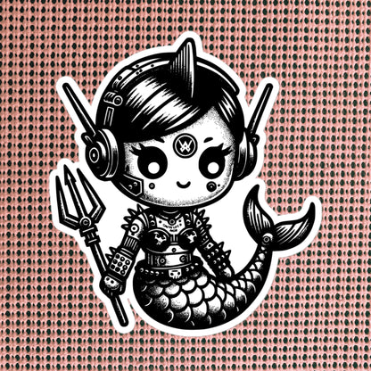 Cute Cyberpunk Cyborg Mermaid Gothic Vinyl Waterproof Sticker, Dreamcore Darkcore Weirdcore Cryptid Sticker Weird Stuff Unique Gift
