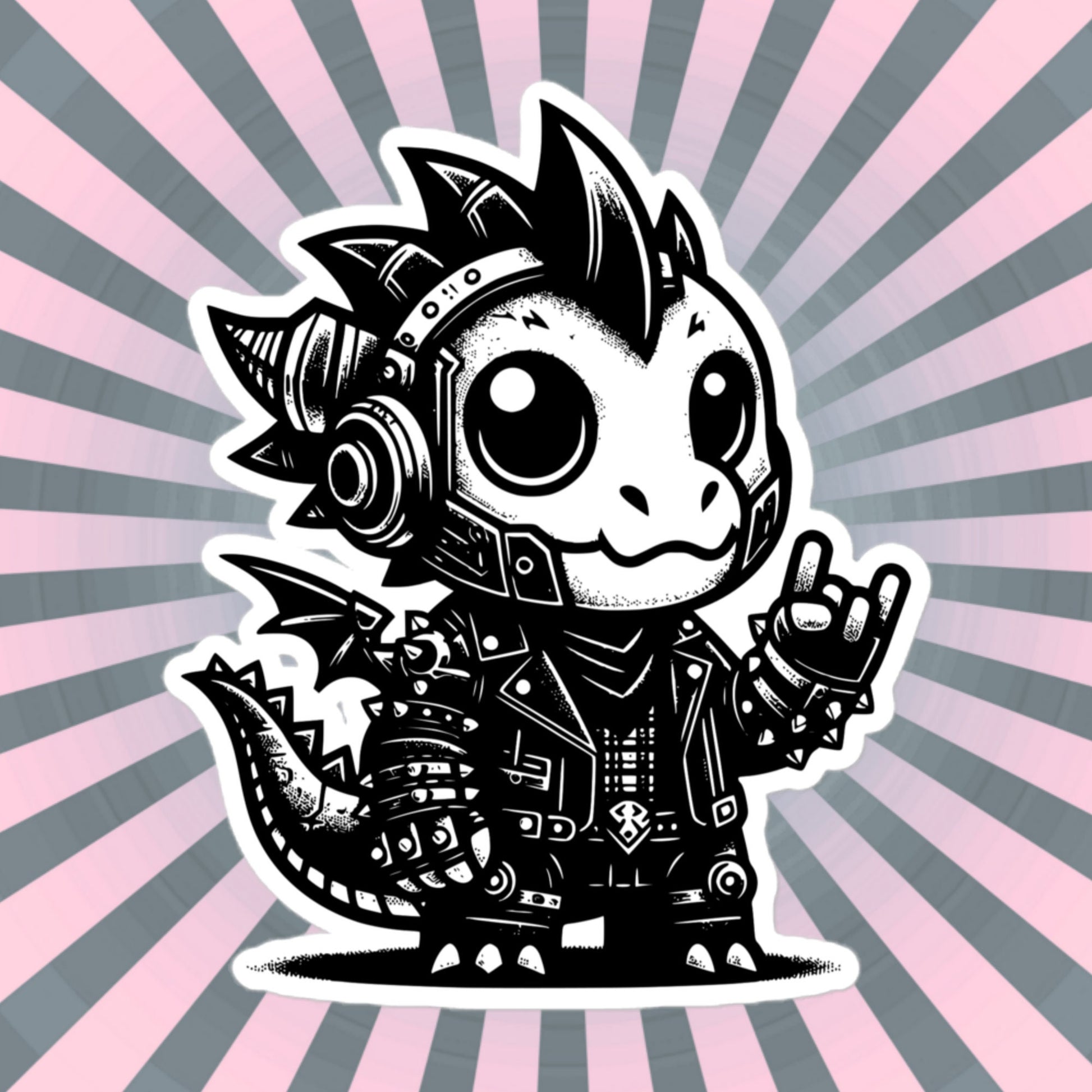 Cute Cyberpunk Cyborg Dragon Rock Out Gothic Vinyl Waterproof Sticker, Dreamcore Weirdcore Cryptid Sticker Weird Stuff Unique Gift