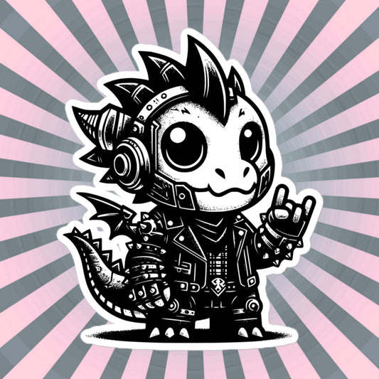 Cute Cyberpunk Cyborg Dragon Rock Out Gothic Vinyl Waterproof Sticker, Dreamcore Weirdcore Cryptid Sticker Weird Stuff Unique Gift