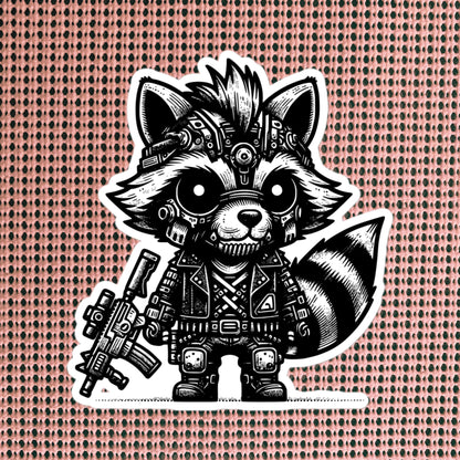 Gothic Grunge Punkrock Cyborg Raccoon Sticker Vinyl Waterproof Cyberpunk Animal Sticker for Tumblers, Car Bumpers, Books and Crafts