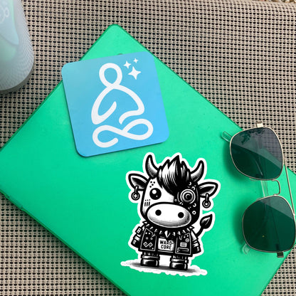 Gothic Grunge Punkrock Cyborg Cow Sticker Vinyl Waterproof Cyberpunk Animal Sticker for Tumblers, Car Bumpers, Books and Crafts