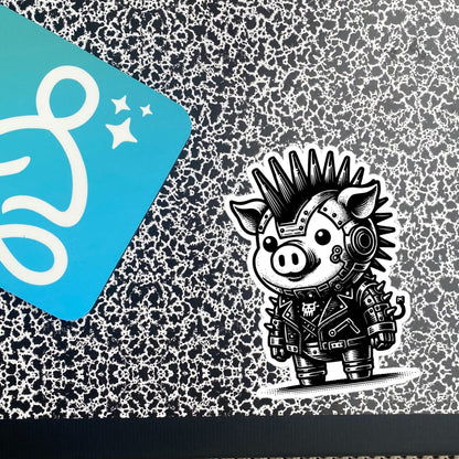 Gothic Grunge Punkrock Cyborg Pig Sticker Vinyl Waterproof Cyberpunk Animal Sticker for Tumblers, Car Bumpers, Books and Crafts