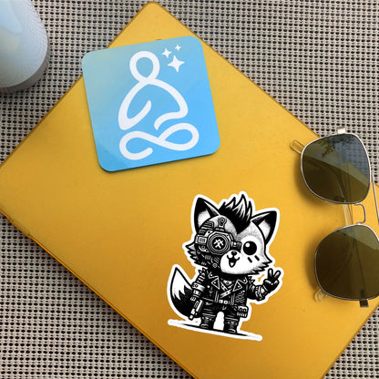 Gothic Grunge Punkrock Cyborg Fox Sticker Vinyl Waterproof Cyberpunk Animal Sticker for Tumblers, Car Bumpers, Books and Crafts