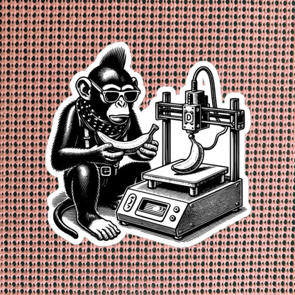 Cyber Goth Punk Monkey 3D Printing Banana Sticker, Weirdcore Animal Vinyl Waterproof Weird Sticker for Tumblers, Bumpers, Books & Crafts