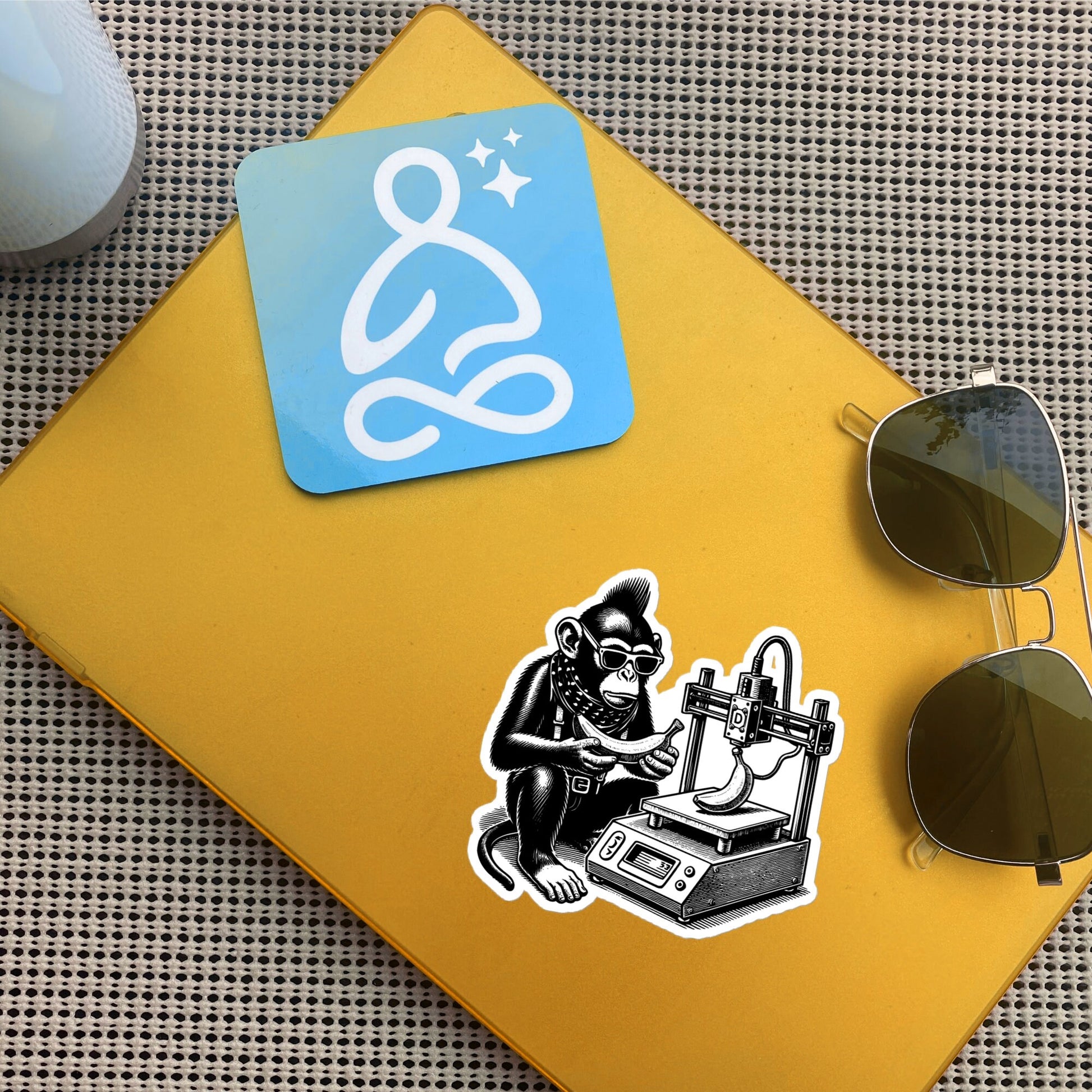 Cyber Goth Punk Monkey 3D Printing Banana Sticker, Weirdcore Animal Vinyl Waterproof Weird Sticker for Tumblers, Bumpers, Books & Crafts