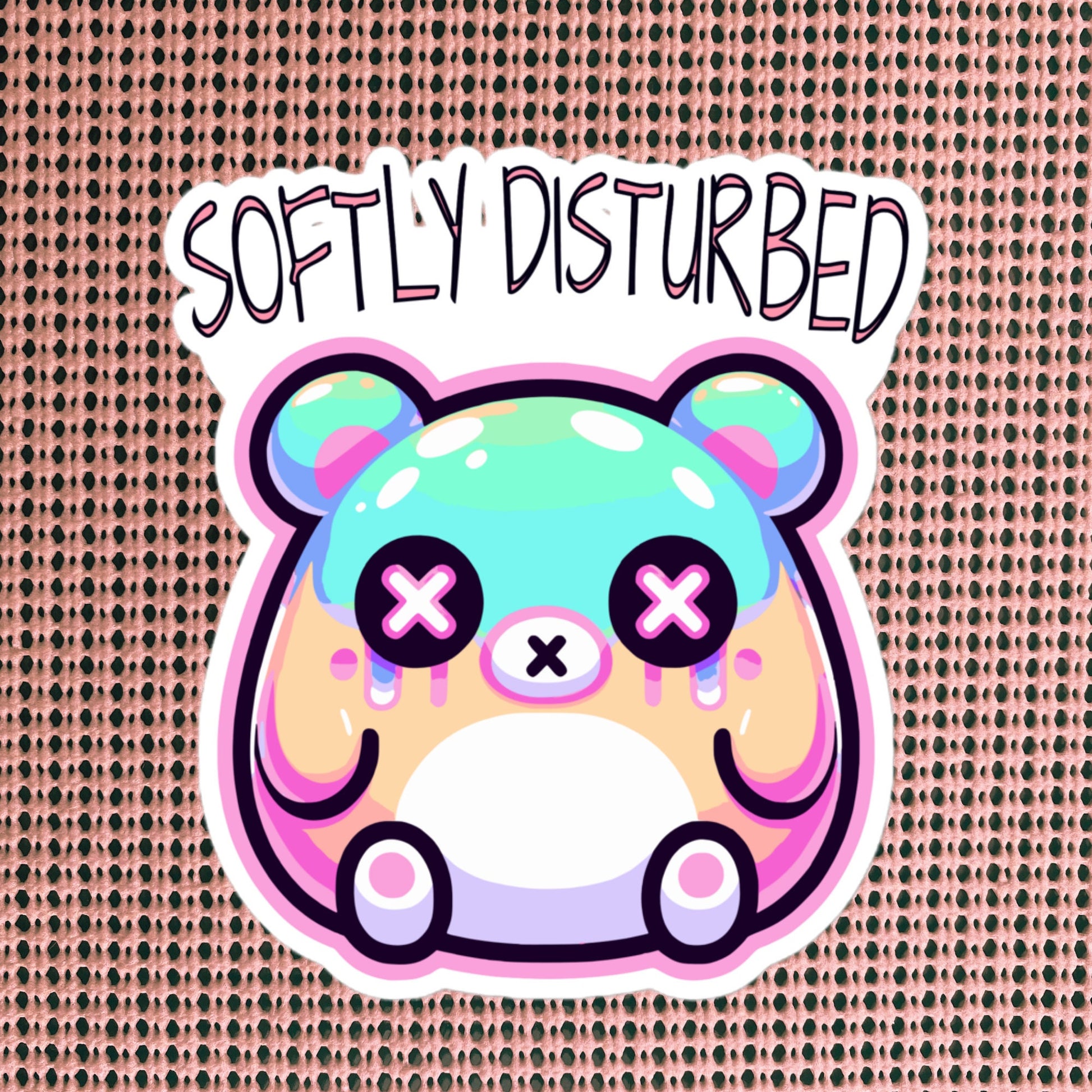 Weirdcore Pastel Goth Grunge Cute Anxiety Bear Sticker Softly Disturbed Vinyl Waterproof Sticker Weird Stuff Oddcore Gift