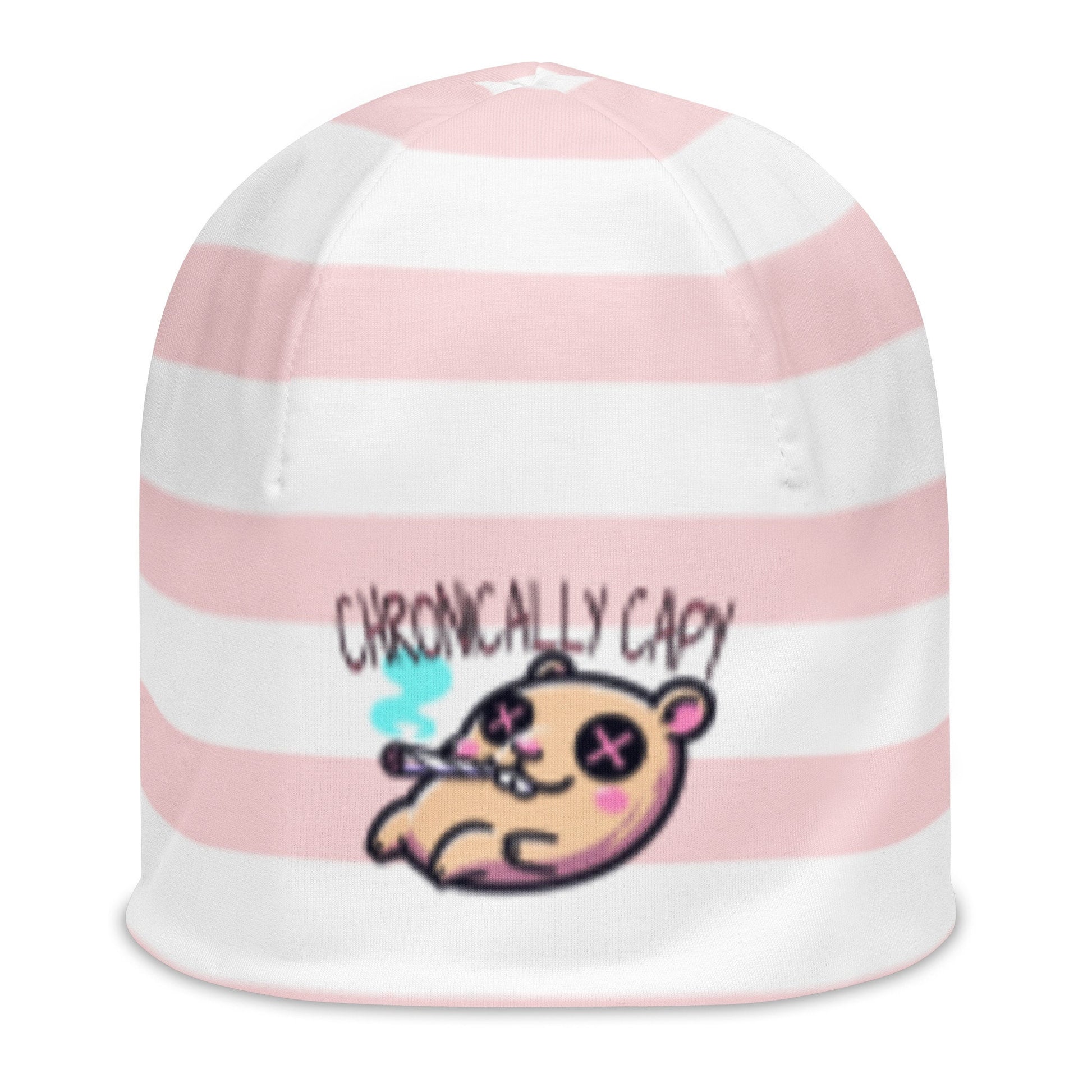 Weirdcore Pastel Goth Grunge Capybara Striped Beanie, Chronically Capy Oddcore Beanie Hat