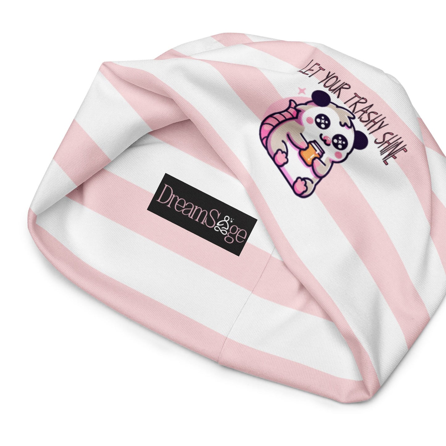 Weirdcore Pastel Goth Grunge Opossum Striped Beanie, Let Your Trashy Shine Oddcore Beanie Hat