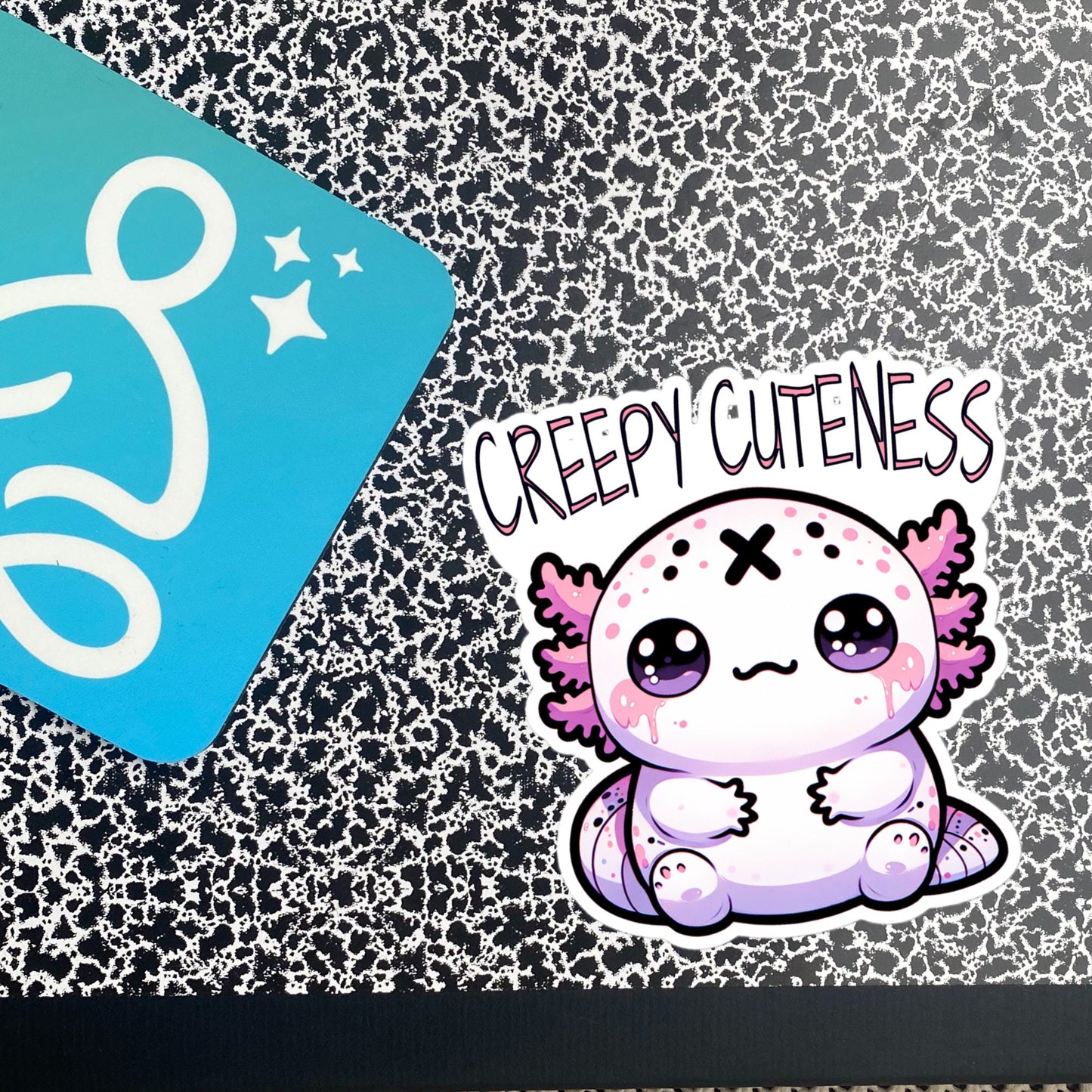 Weirdcore Pastel Goth Grunge Cute Axolotl Sticker Creepy Cuteness Vinyl Waterproof Sticker Weird Stuff Oddcore Gift