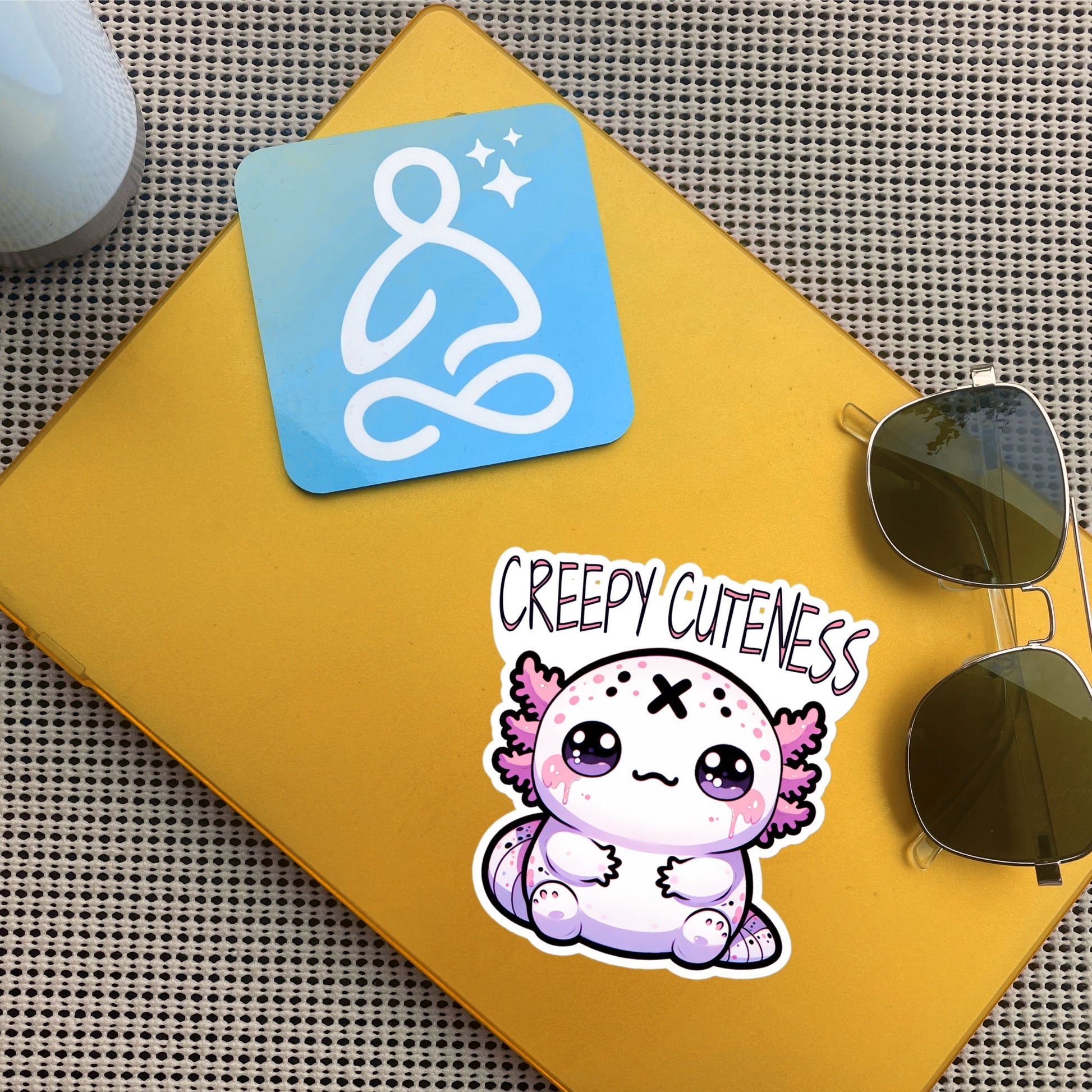 Weirdcore Pastel Goth Grunge Cute Axolotl Sticker Creepy Cuteness Vinyl Waterproof Sticker Weird Stuff Oddcore Gift