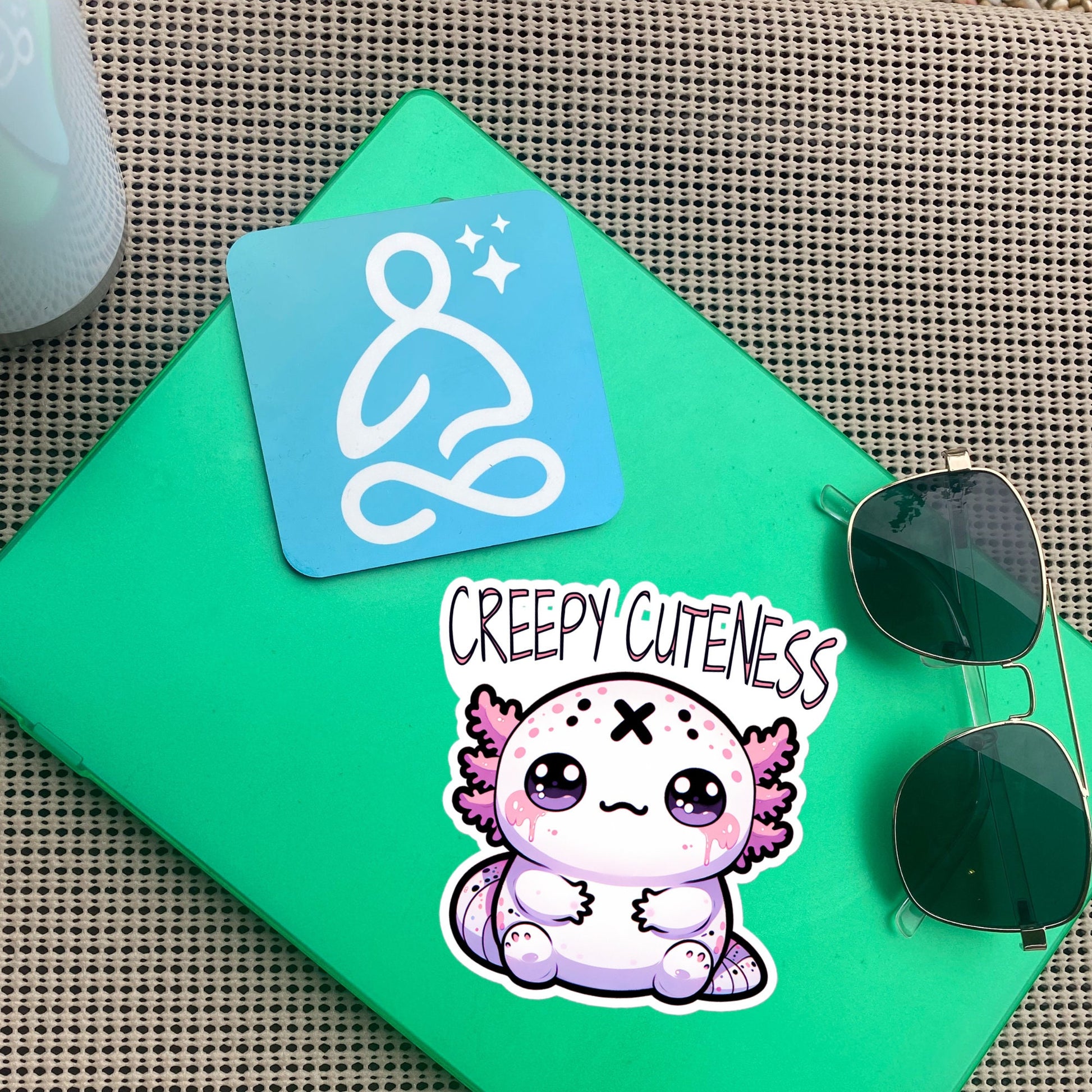 Weirdcore Pastel Goth Grunge Cute Axolotl Sticker Creepy Cuteness Vinyl Waterproof Sticker Weird Stuff Oddcore Gift
