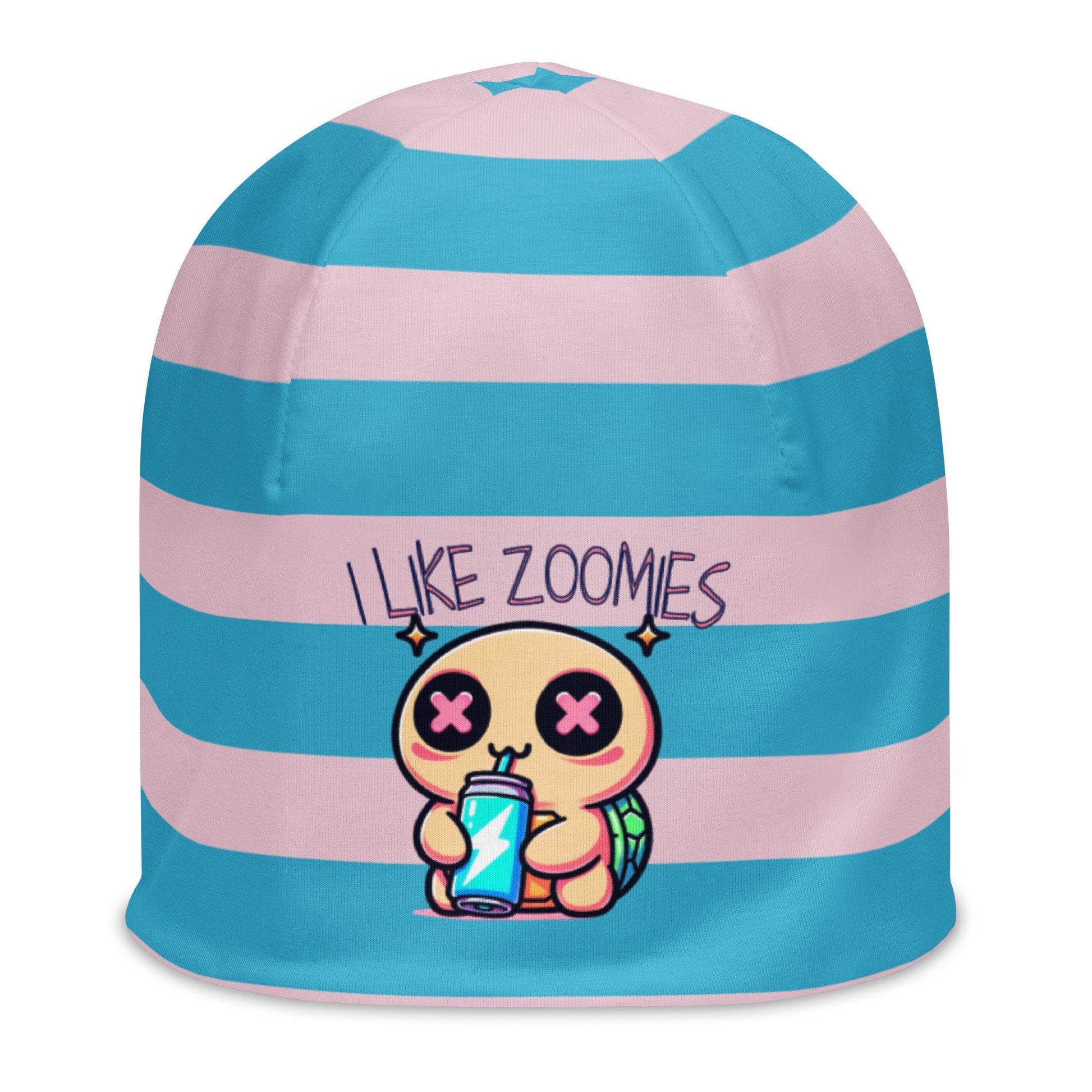 Weirdcore Pastel Goth Grunge Turtle Striped Beanie, I Like Zoomies Oddcore Beanie Hat