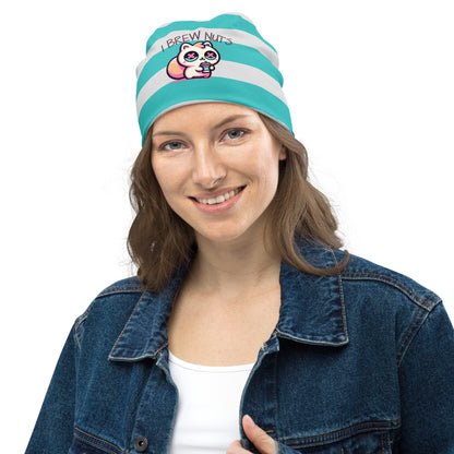 Weirdcore Pastel Goth Grunge Squirrel Striped Beanie, I Brew Nuts Oddcore Beanie Hat