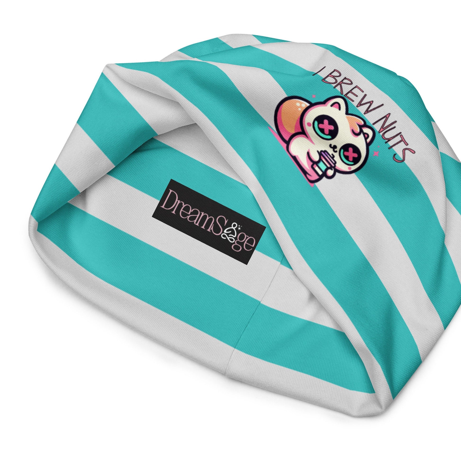 Weirdcore Pastel Goth Grunge Squirrel Striped Beanie, I Brew Nuts Oddcore Beanie Hat