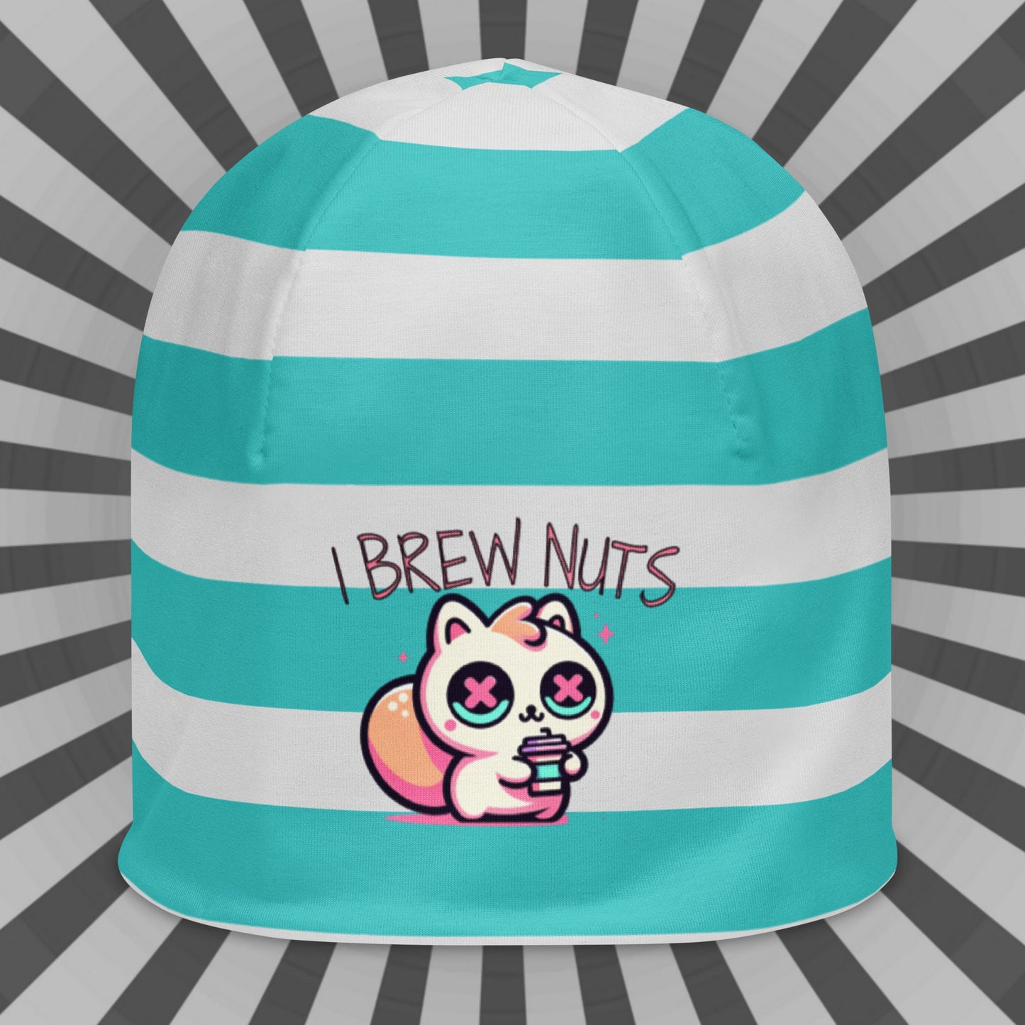 Weirdcore Pastel Goth Grunge Squirrel Striped Beanie, I Brew Nuts Oddcore Beanie Hat