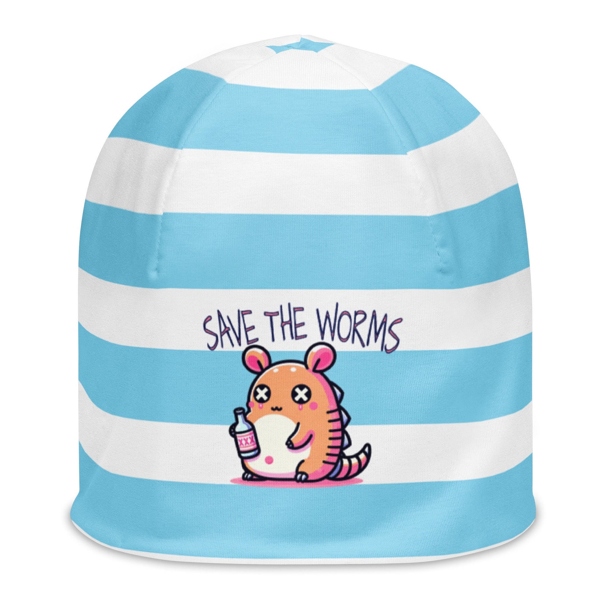 Weirdcore Pastel Goth Grunge Armadillo Striped Beanie, Dillo Save The Worms Oddcore Beanie Hat