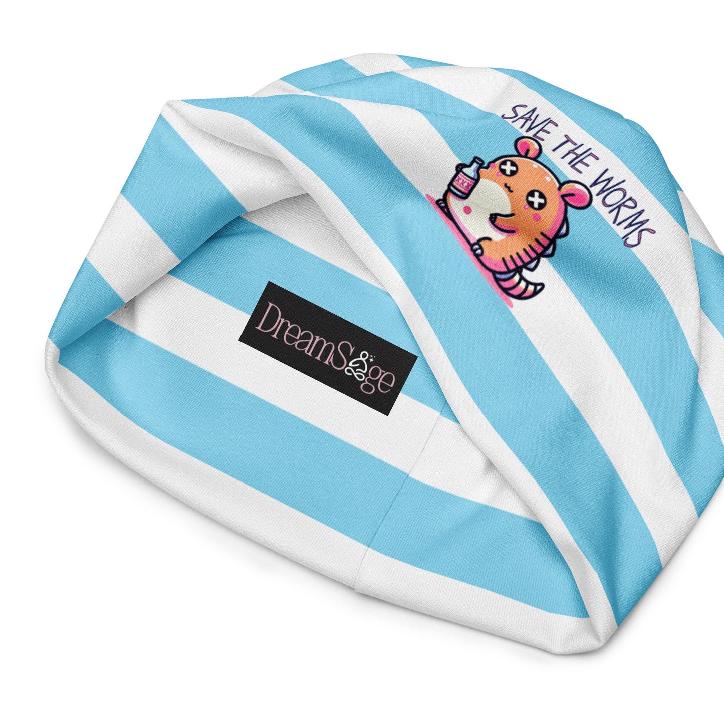 Weirdcore Pastel Goth Grunge Armadillo Striped Beanie, Dillo Save The Worms Oddcore Beanie Hat
