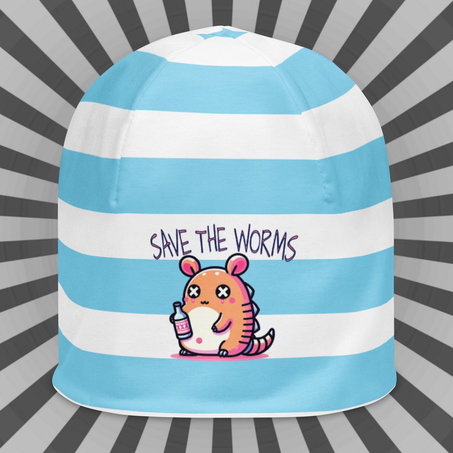 Weirdcore Pastel Goth Grunge Armadillo Striped Beanie, Dillo Save The Worms Oddcore Beanie Hat