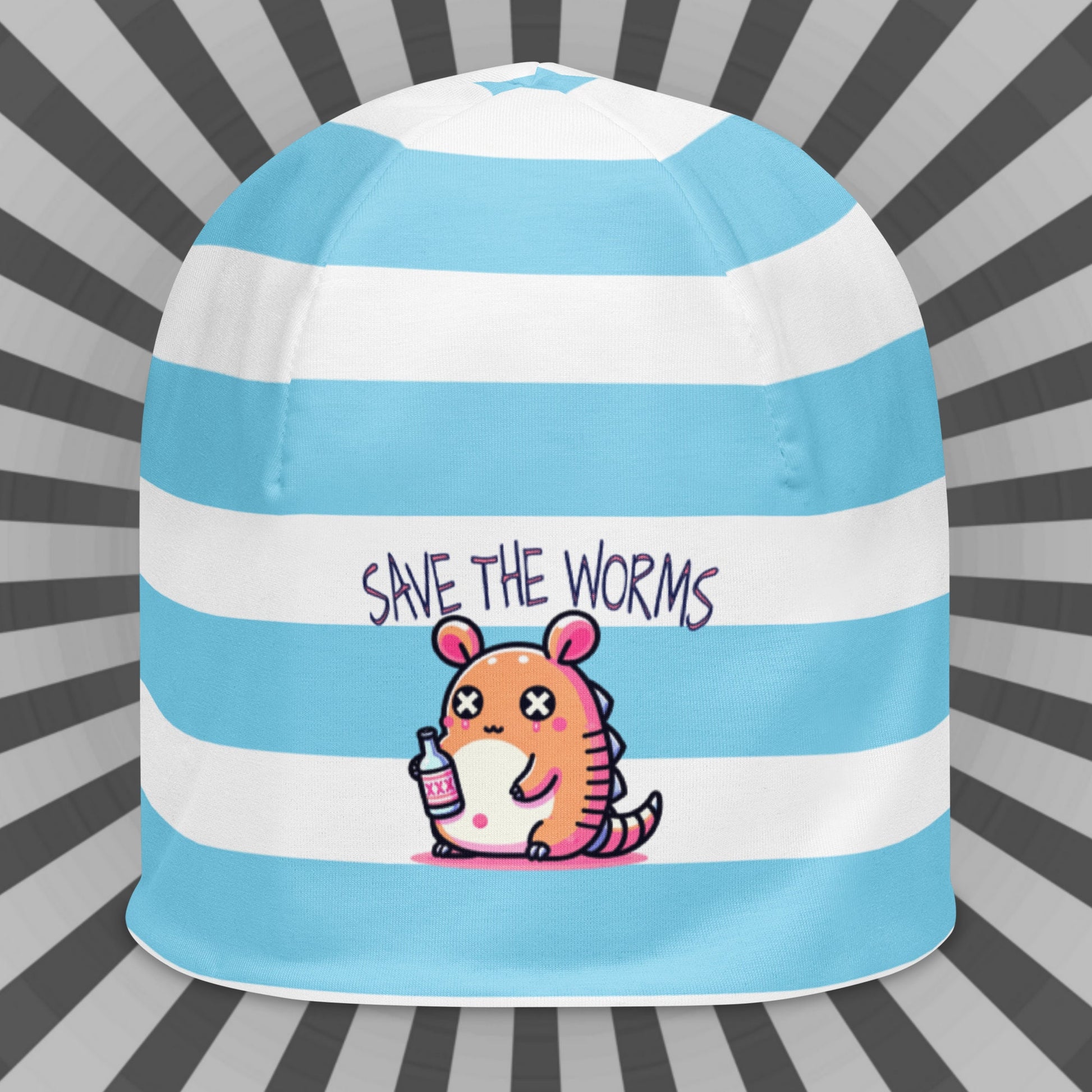 Weirdcore Pastel Goth Grunge Armadillo Striped Beanie, Dillo Save The Worms Oddcore Beanie Hat