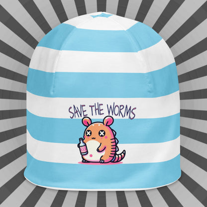 Weirdcore Pastel Goth Grunge Armadillo Striped Beanie, Dillo Save The Worms Oddcore Beanie Hat