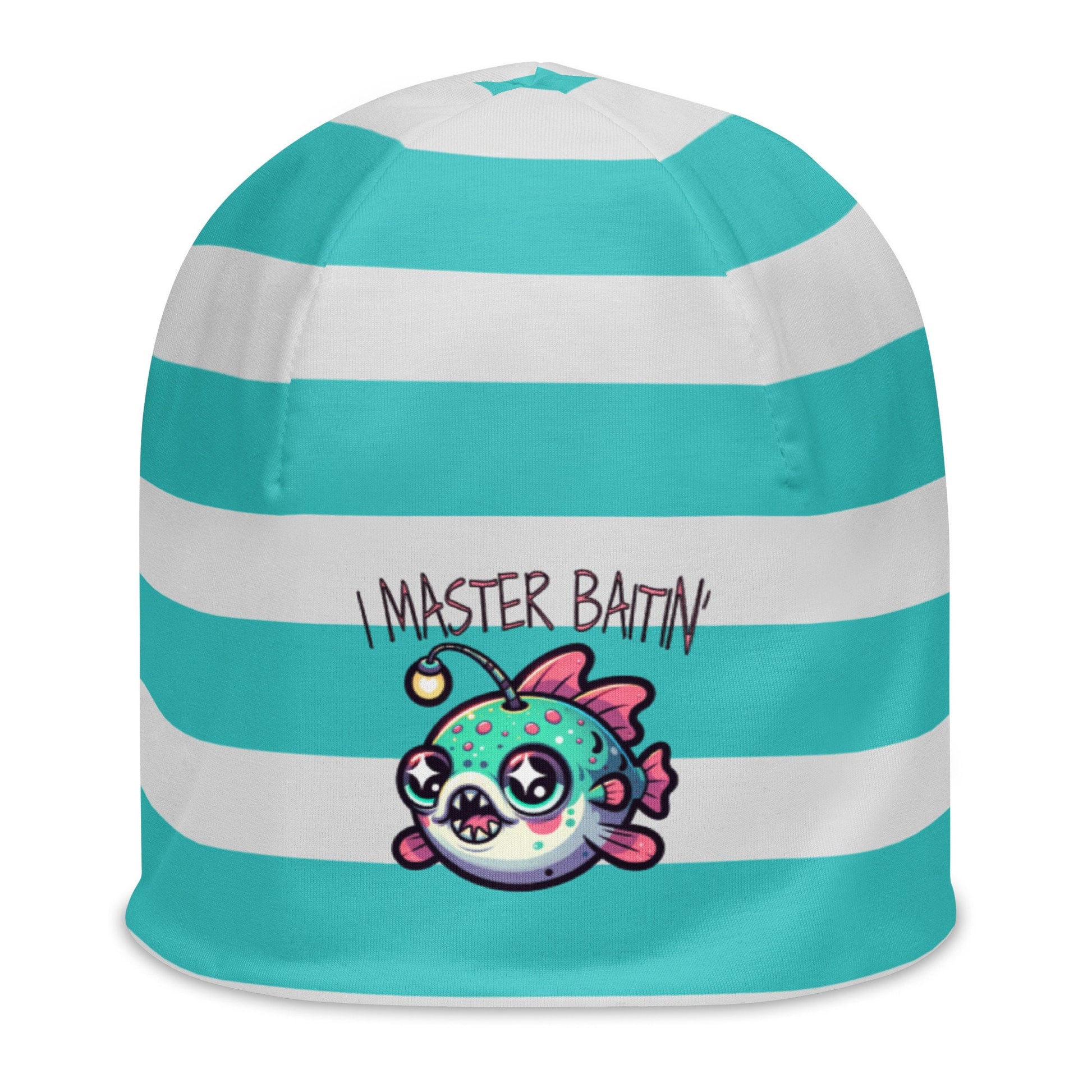 Weirdcore Pastel Goth Grunge Funny Anglerfish Striped Beanie, I Master Baitin&#39; Fish Oddcore Beanie Hat