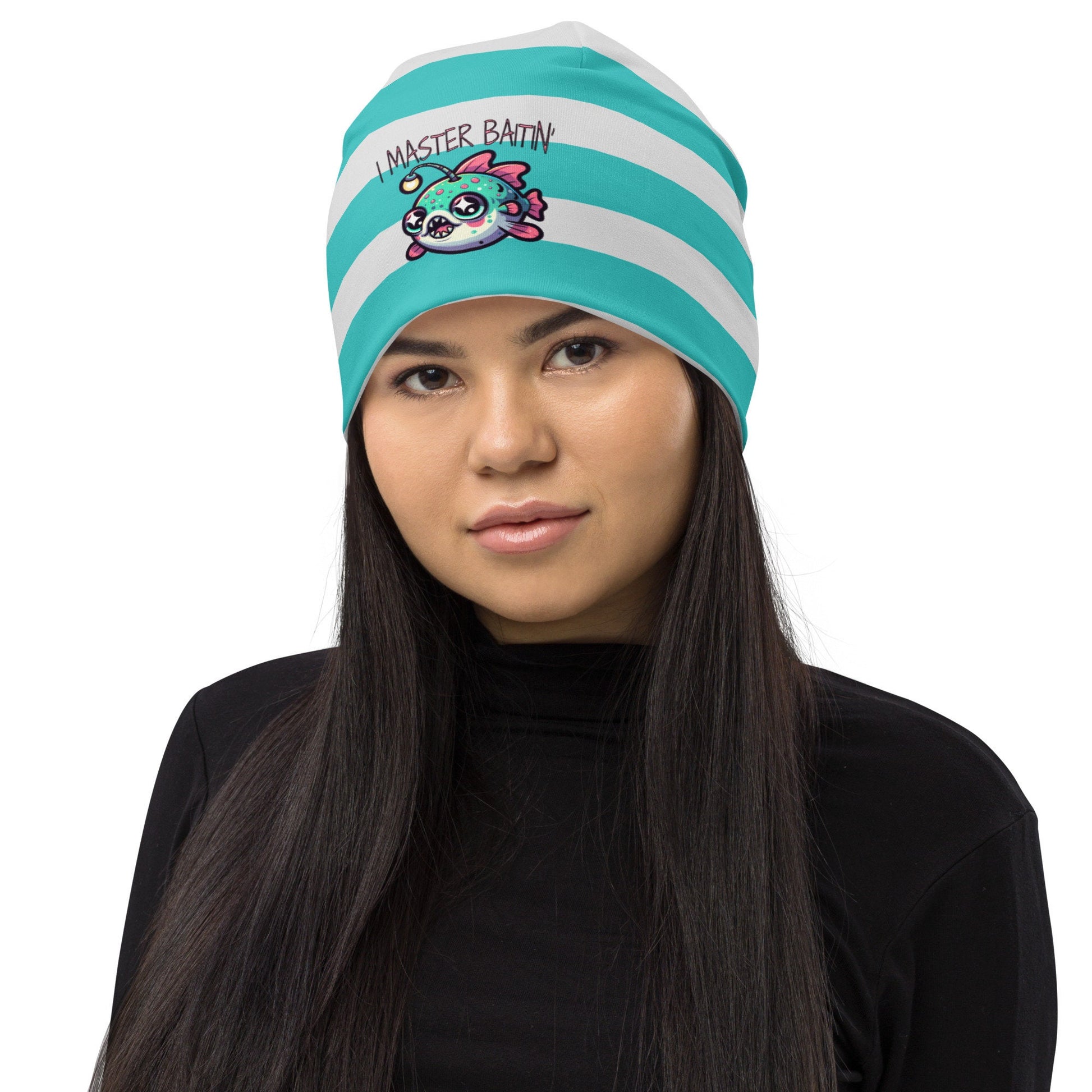 Weirdcore Pastel Goth Grunge Funny Anglerfish Striped Beanie, I Master Baitin&#39; Fish Oddcore Beanie Hat
