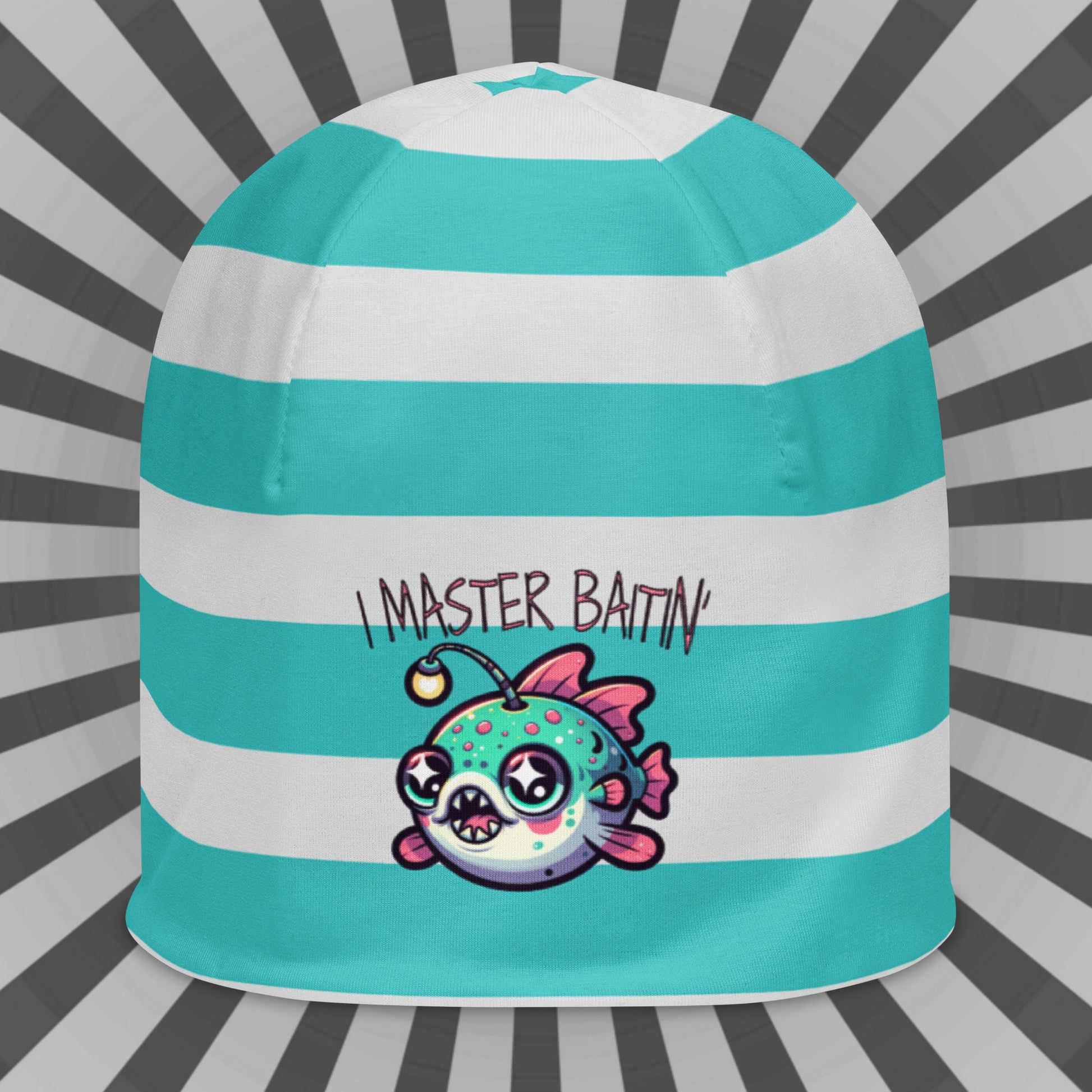 Weirdcore Pastel Goth Grunge Funny Anglerfish Striped Beanie, I Master Baitin' Fish Oddcore Beanie Hat