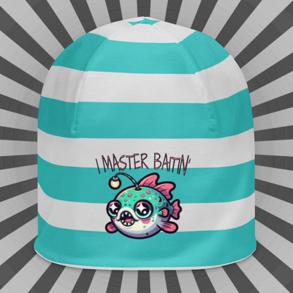 Weirdcore Pastel Goth Grunge Funny Anglerfish Striped Beanie, I Master Baitin' Fish Oddcore Beanie Hat