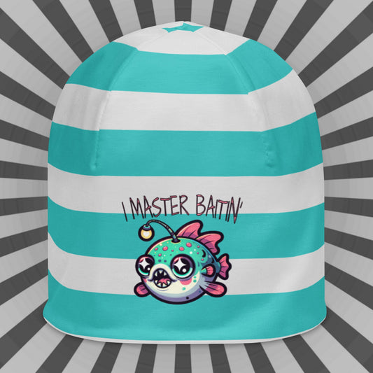 Weirdcore Pastel Goth Grunge Funny Anglerfish Striped Beanie, I Master Baitin' Fish Oddcore Beanie Hat