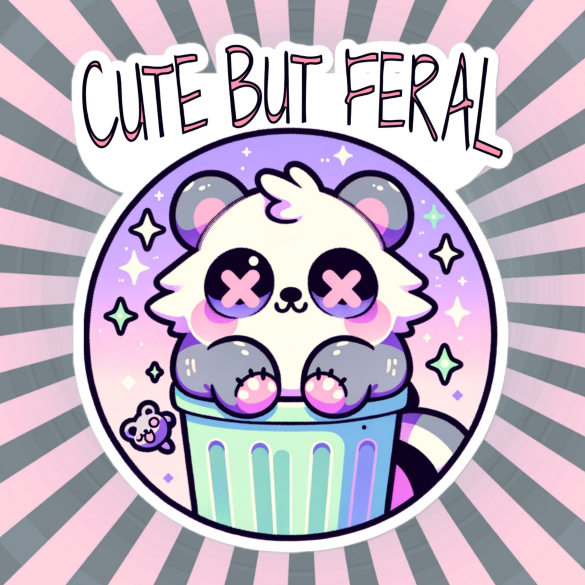 Weirdcore Pastel Goth Grunge Cute Raccoon Sticker Cute But Feral Vinyl Waterproof Sticker Weird Stuff Oddcore Gift